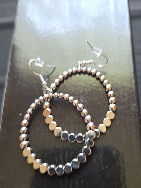 Silver Beaded Hoop Earrings - Women Jewelry